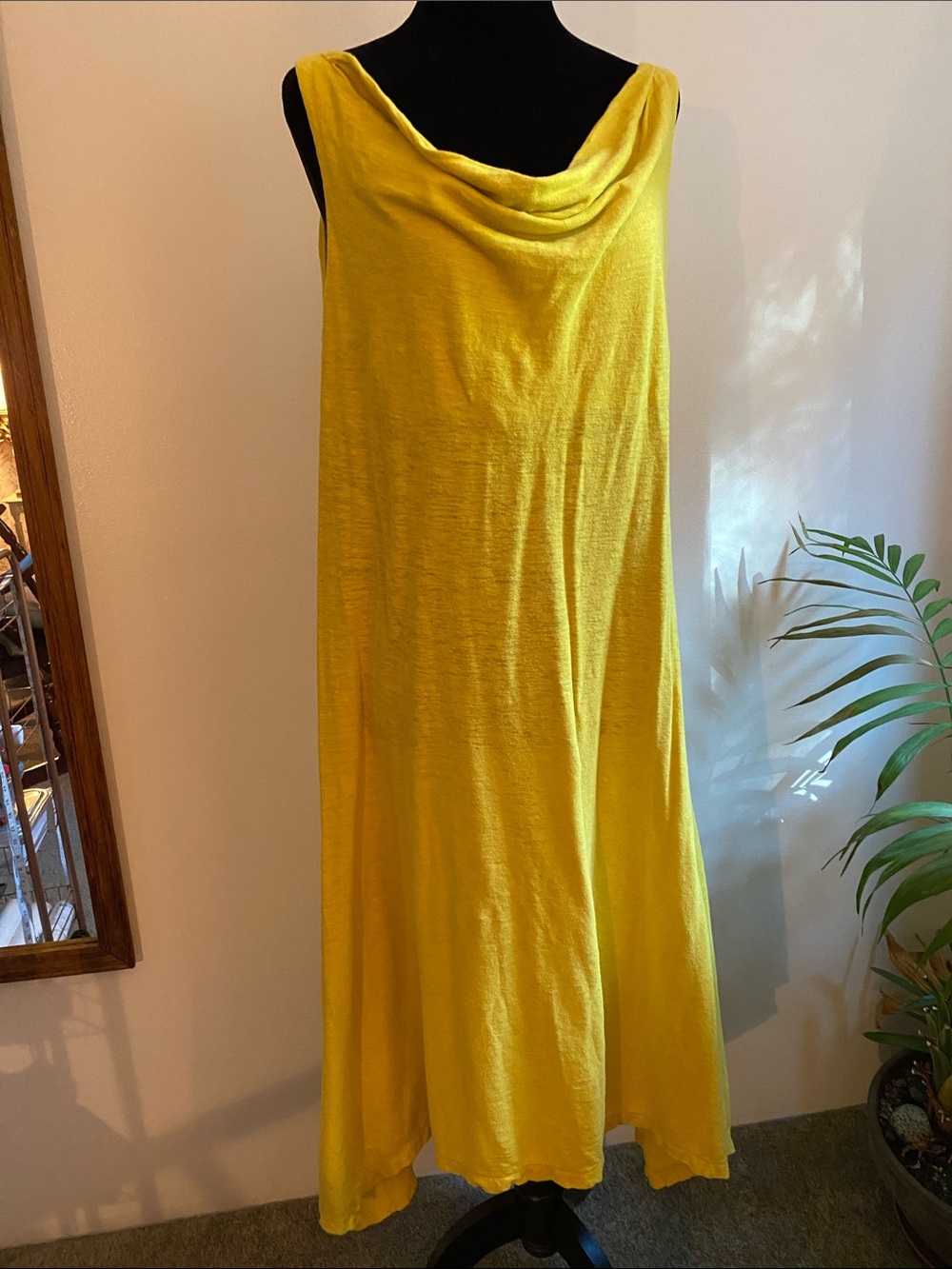 3 for 15$! Eileen Fisher Bright Yellow Cowl-Neck Midi Asymmetrical Hem Dress.
